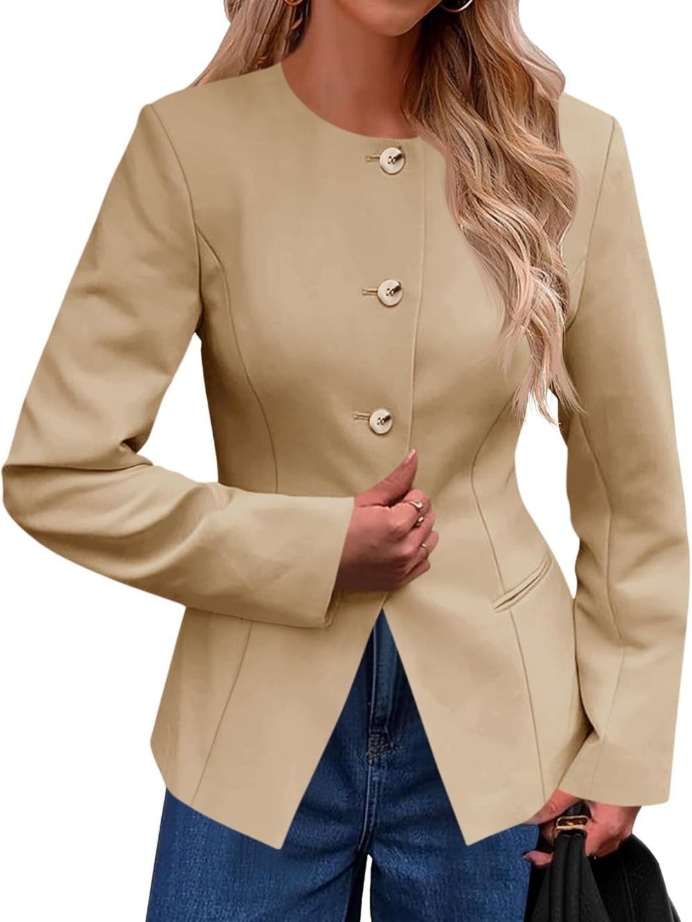 NWT Business Casual Fitted Blazers Collarless Split Hem Button Down Suit Jackets